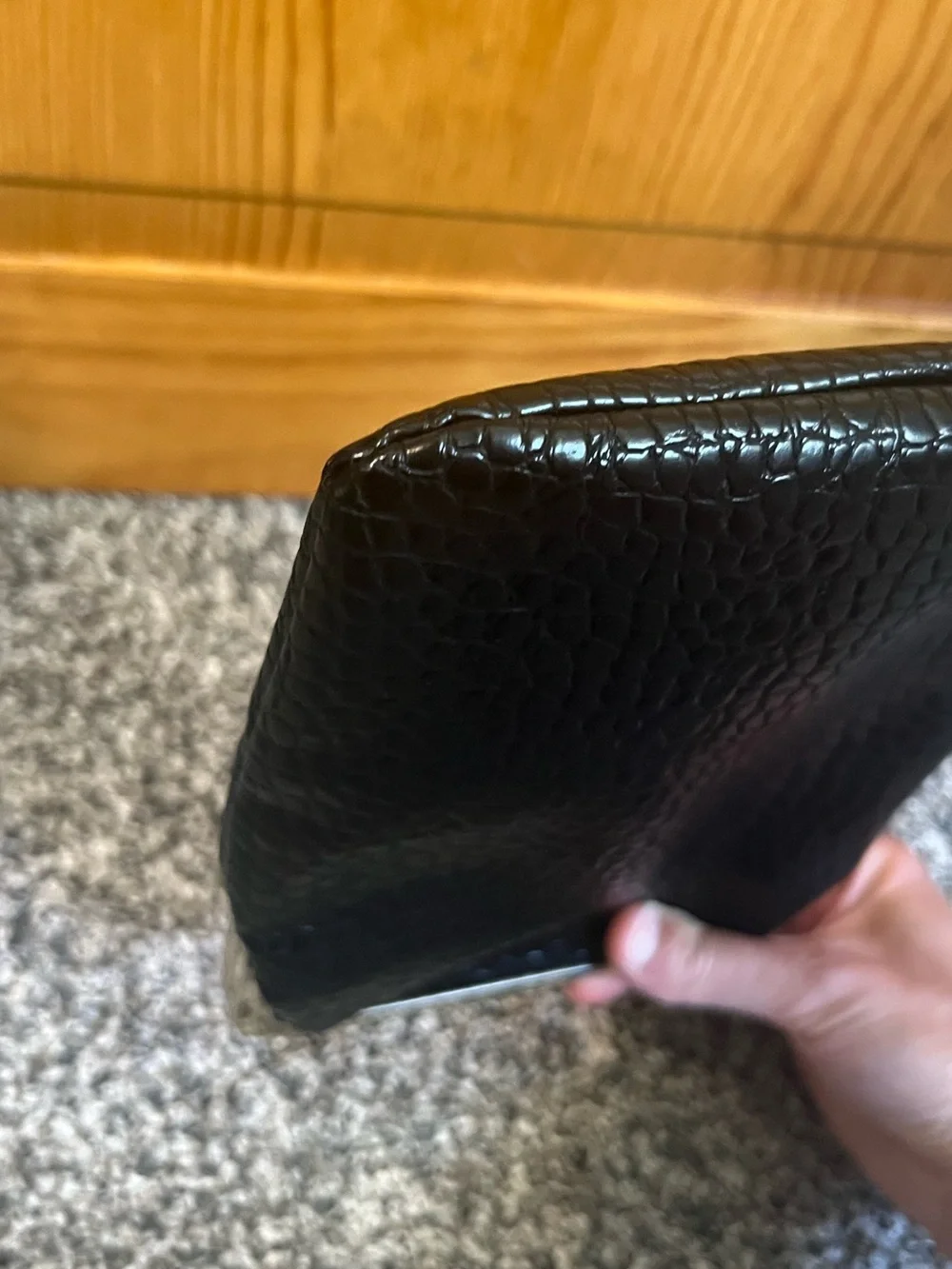 White House Black Market Black Croc-Embossed Frame Wristlet Clutch